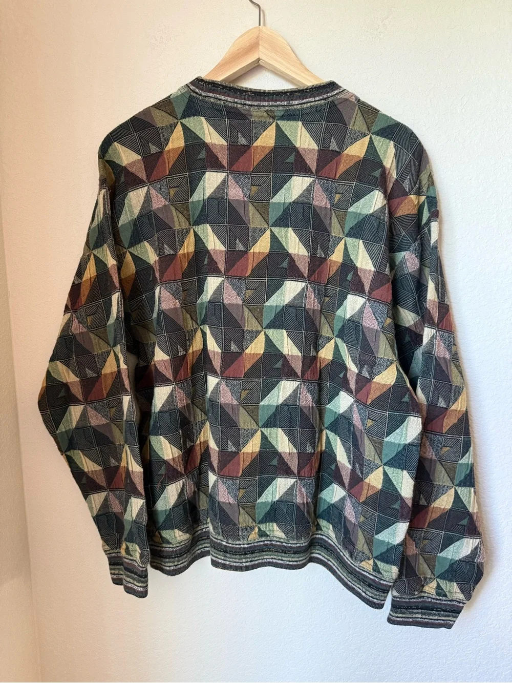 Vintage Jhane Barnes Men’s L Geometric Wool Blend Sweater 90s Coogi Style